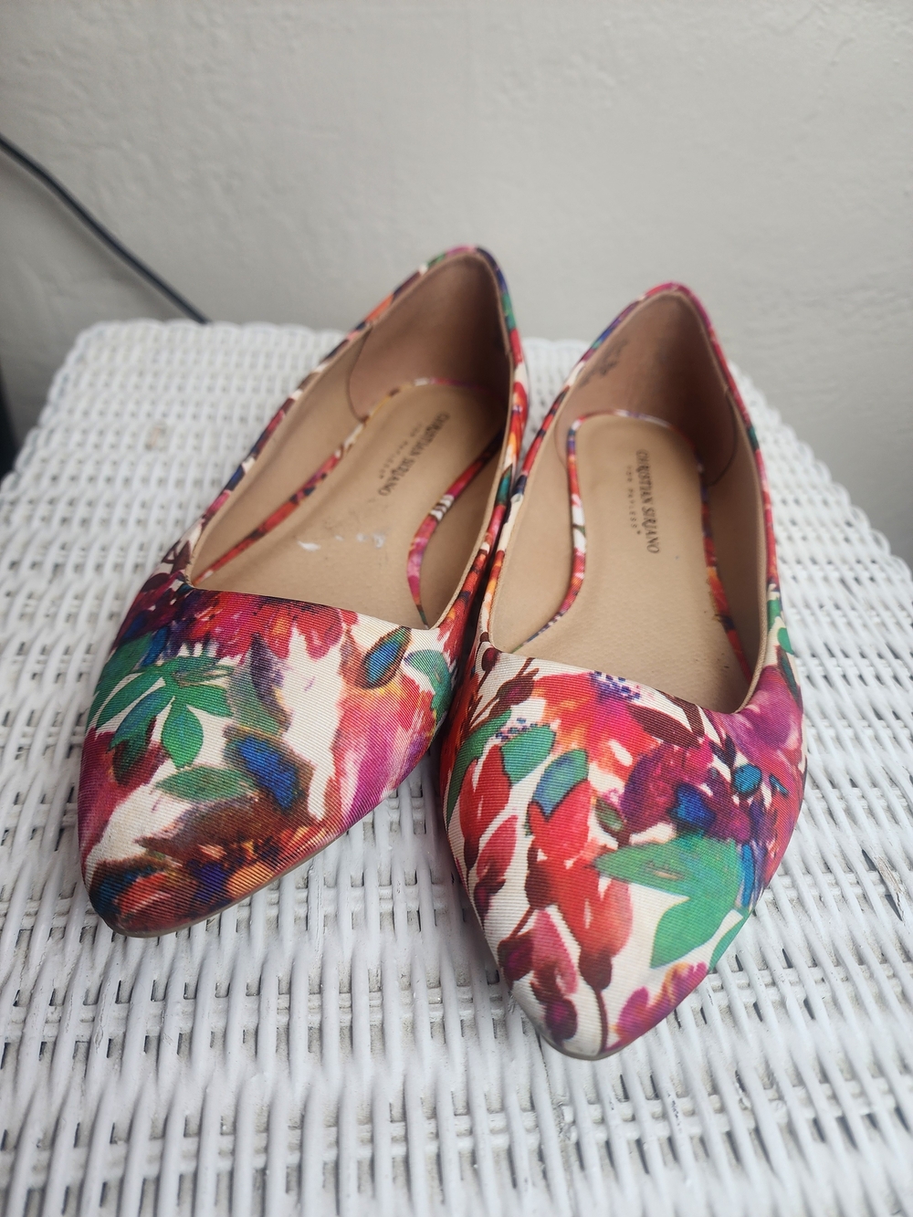 Christiano Siriano Red & Green Floral Pointed-Toe Women's  Flats Size 9
